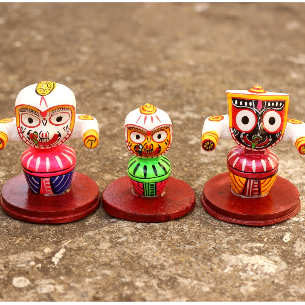 Hand-painted Pattachitra Small Shri Jaganath Murthi Set Marble Dust Decor by Maavni