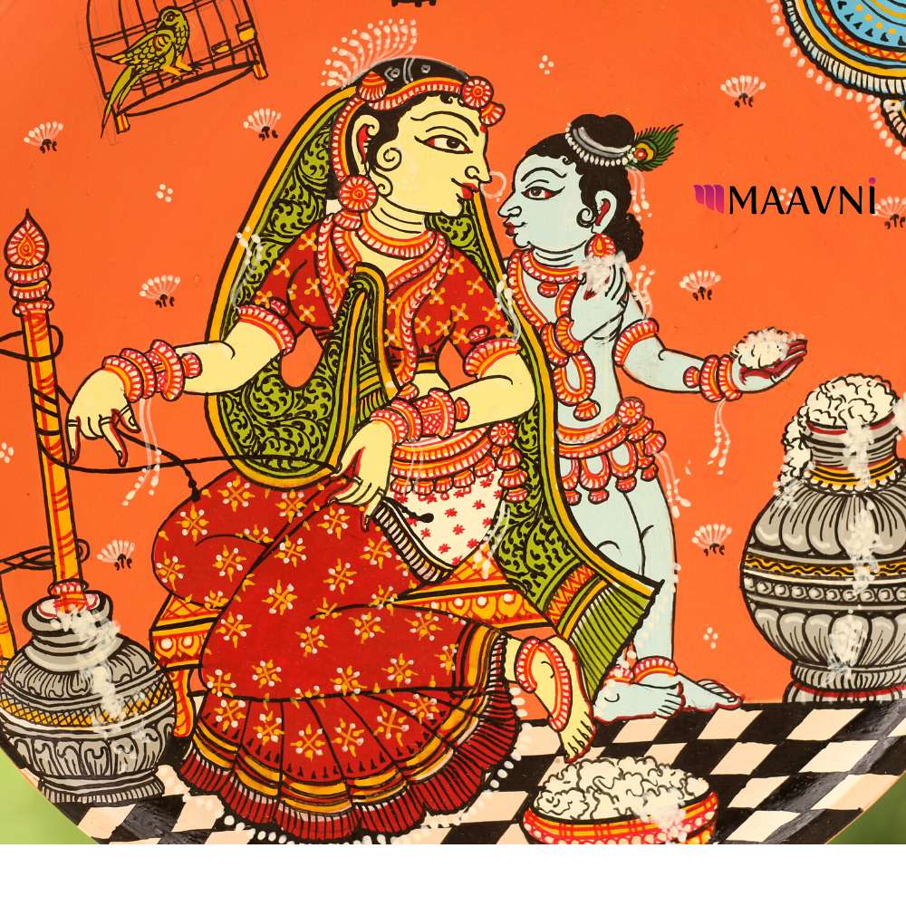 Hand-painted Pattachitra Ma Yashoda Baby Krishna Small Wall Plate by Maavni