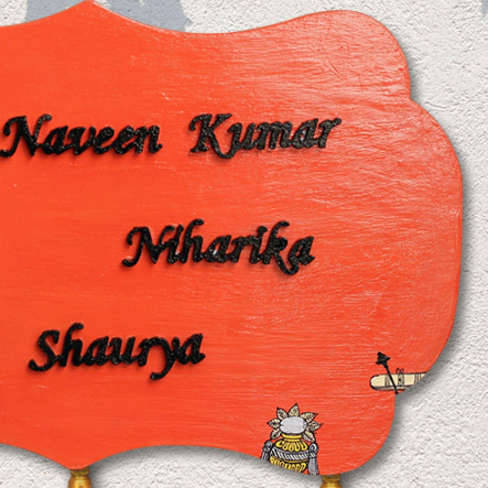 Hand-painted Pattachitra Ganesha Background With Customized Names Wall Plate gallery image by Maavni