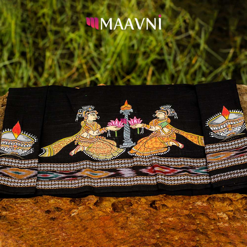 Hand-painted Pattachitra Ladies And Diya Peice Mt Blouse by Maavni