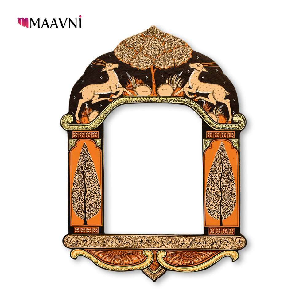 Hand-painted Pattachitra Deer And Tree Of Life Jharokha Decor by Maavni