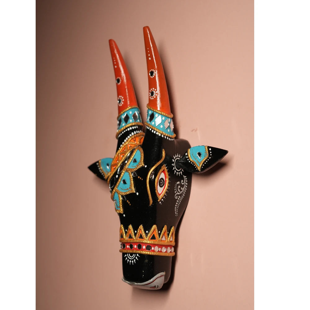 Hand-painted Pattachitra Cow Head Bright Hand Painted D Cor Painting by Maavni