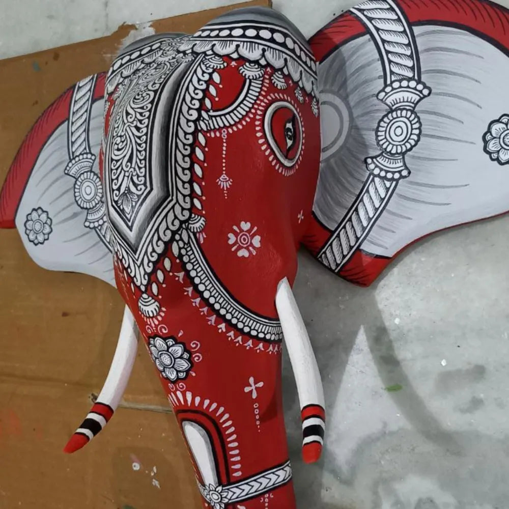 Hand-painted Pattachitra Elephant Head Decor by Maavni