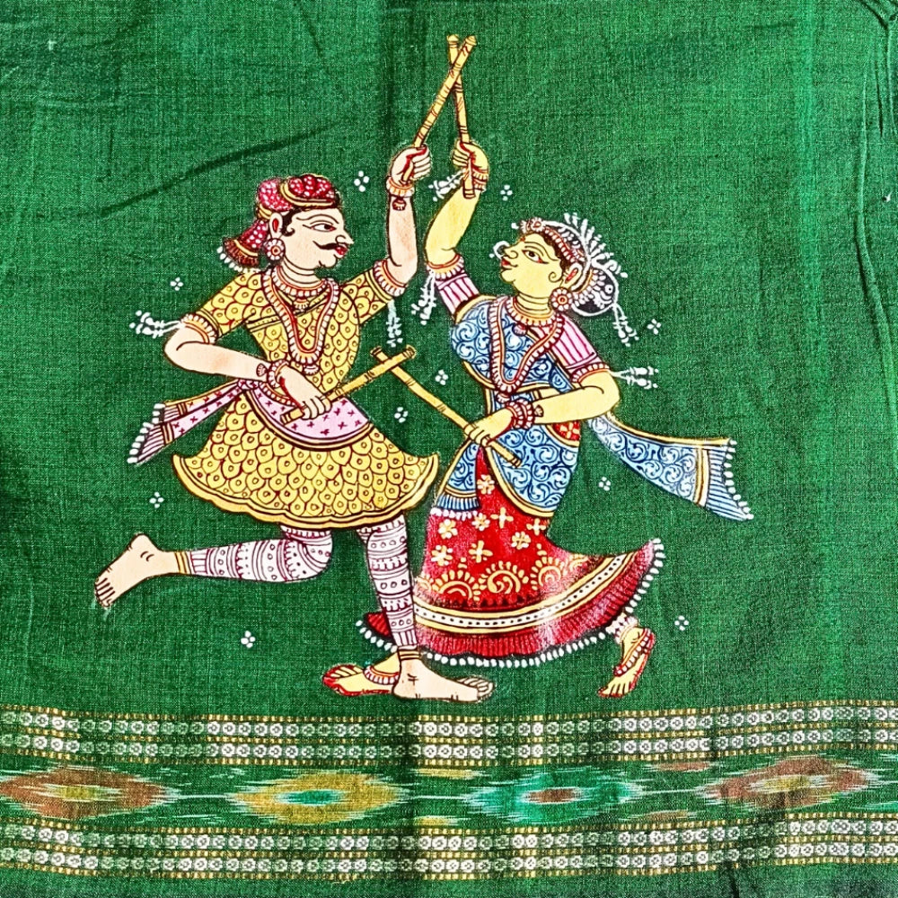Hand-painted Pattachitra Dandiya Ras With Hands On Sleeves Blouse by Maavni