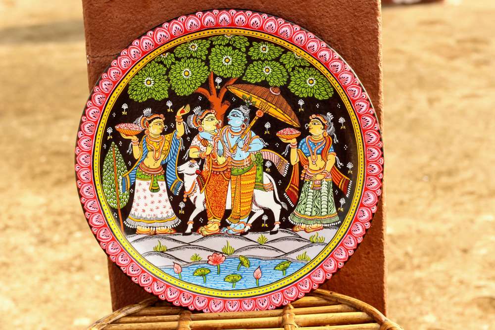 Hand-painted Pattachitra Radha Krishna With Gopis Wall Plate by Maavni
