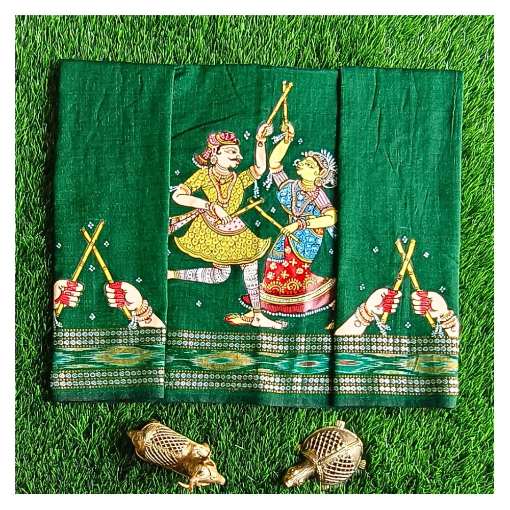 Hand-painted Pattachitra Dandiya Ras With Hands On Sleeves Blouse by Maavni