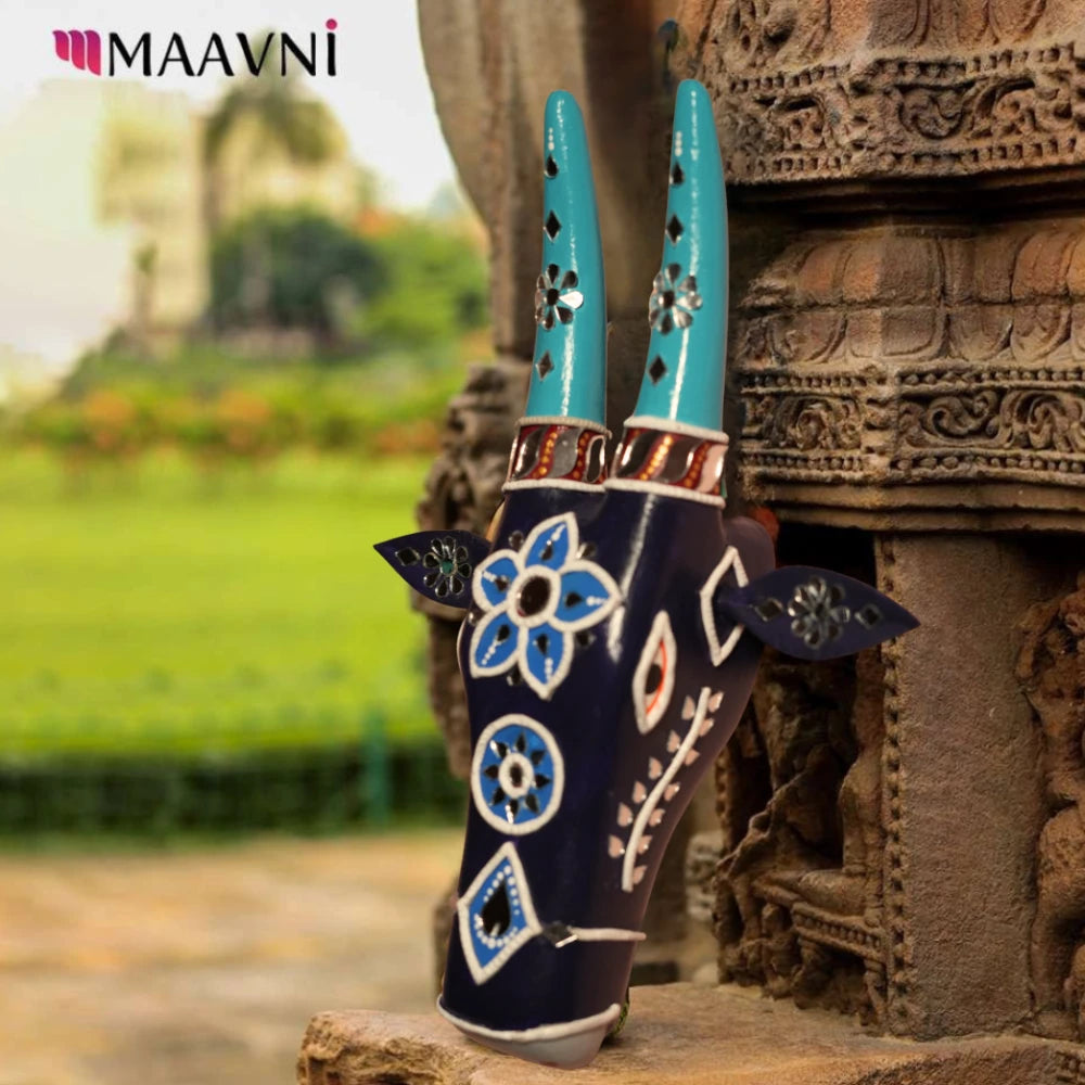 Hand-painted Pattachitra Cow Head Dark Sky Hand Painted D Cor Painting by Maavni