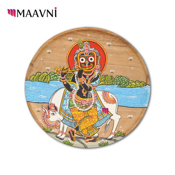 Hand-painted Pattachitra Jaganathji With Cow At River Bank Wall Plate by Maavni