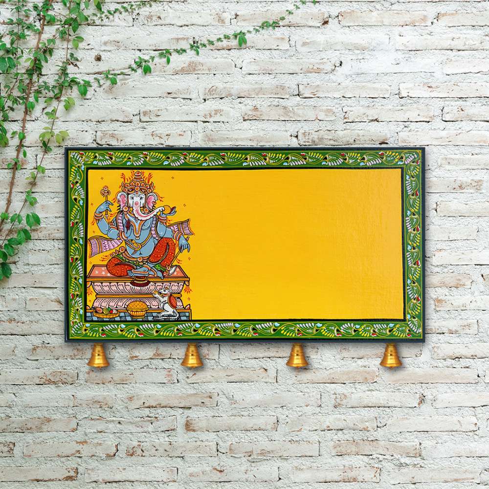 Hand-painted Pattachitra Ganesha With Border Wall Plate by Maavni