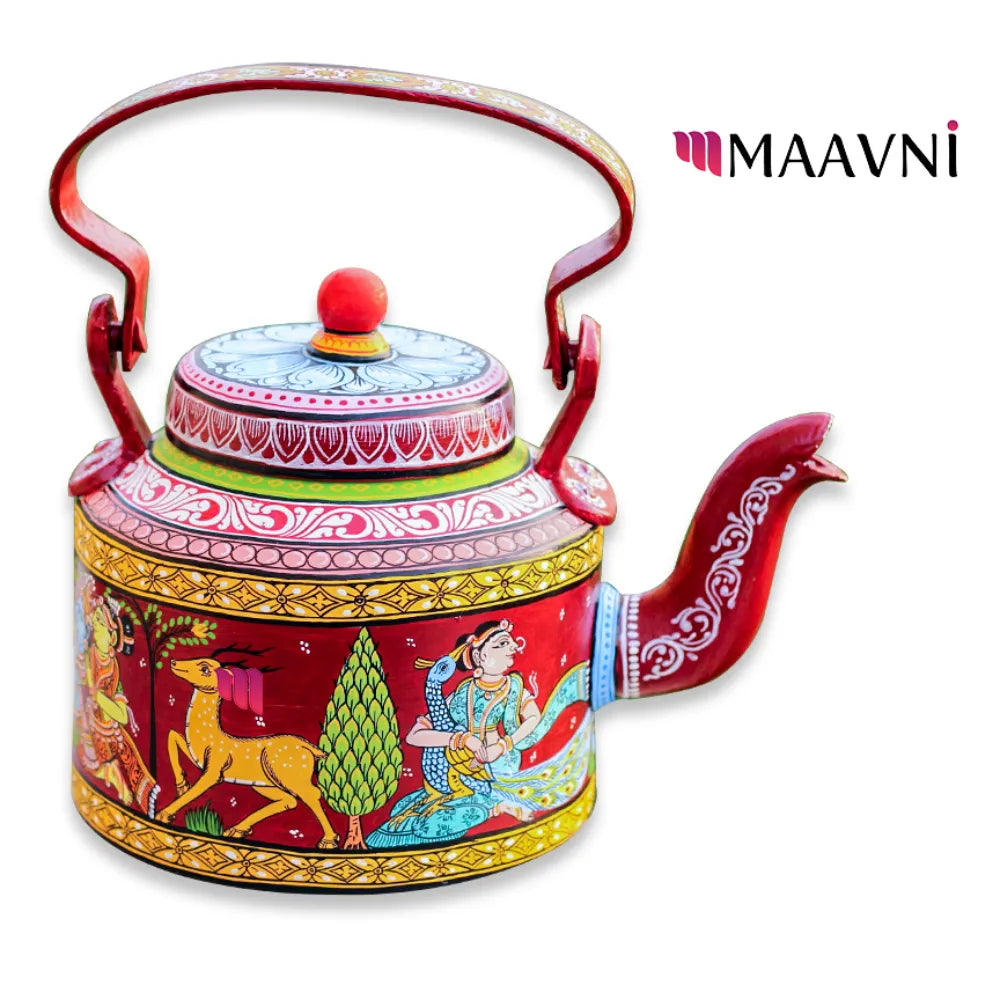 Hand-painted Pattachitra Jungle Theme Darkred Kettle gallery image by Maavni